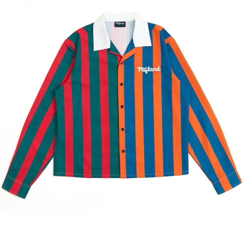 Mifland Striped Long Sleeve Shirt with White Camp Collar